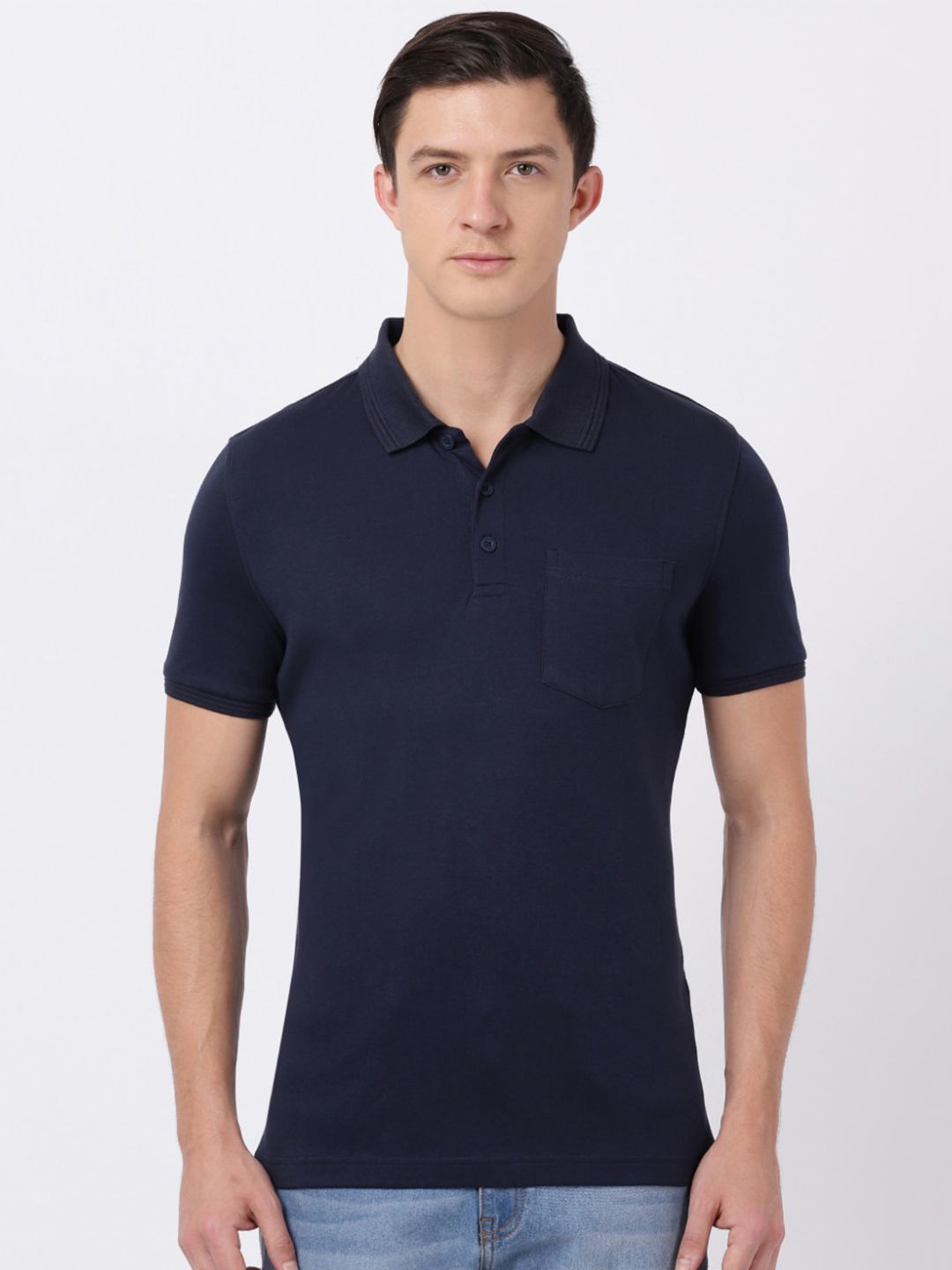 Jockey Men Navy Blue Polo Collar T-shirt