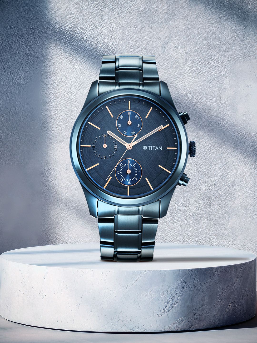 Titan Men Blue Patterned Dial & Blue Stainless Steel Bracelet Style Straps Analogue Watch-image-38
