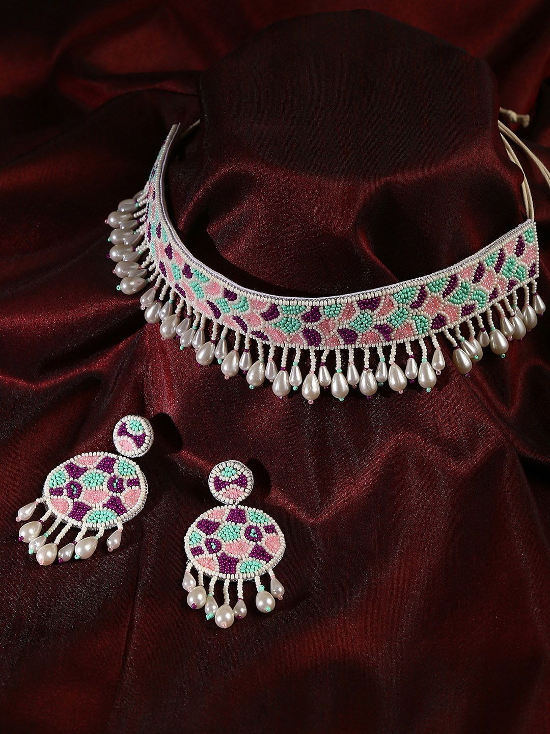 SOHI White & Blue Beaded Jewellery Set-image-29
