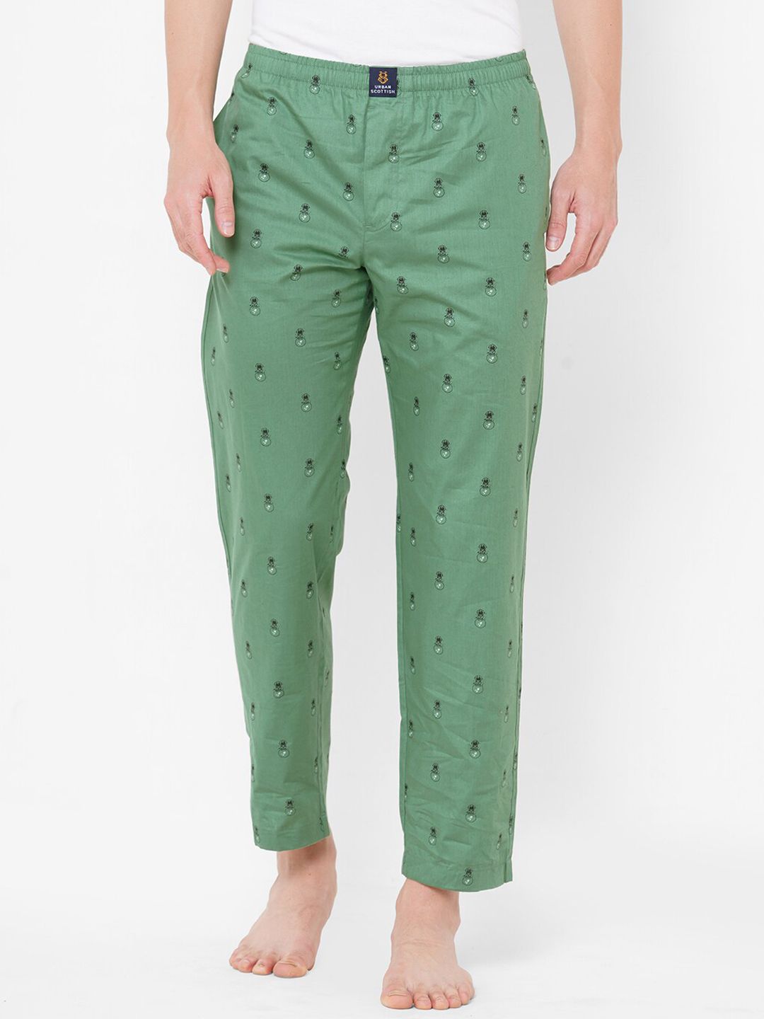 URBAN SCOTTISH Men Green & Black Printed Pure Cotton Lounge Pants-picture-39