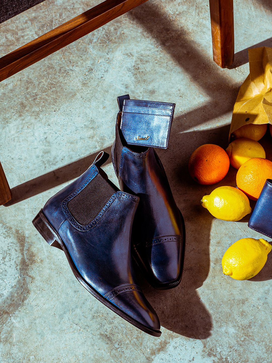 Saint G Men Navy Blue Solid Leather Chelsea Boots-image-1