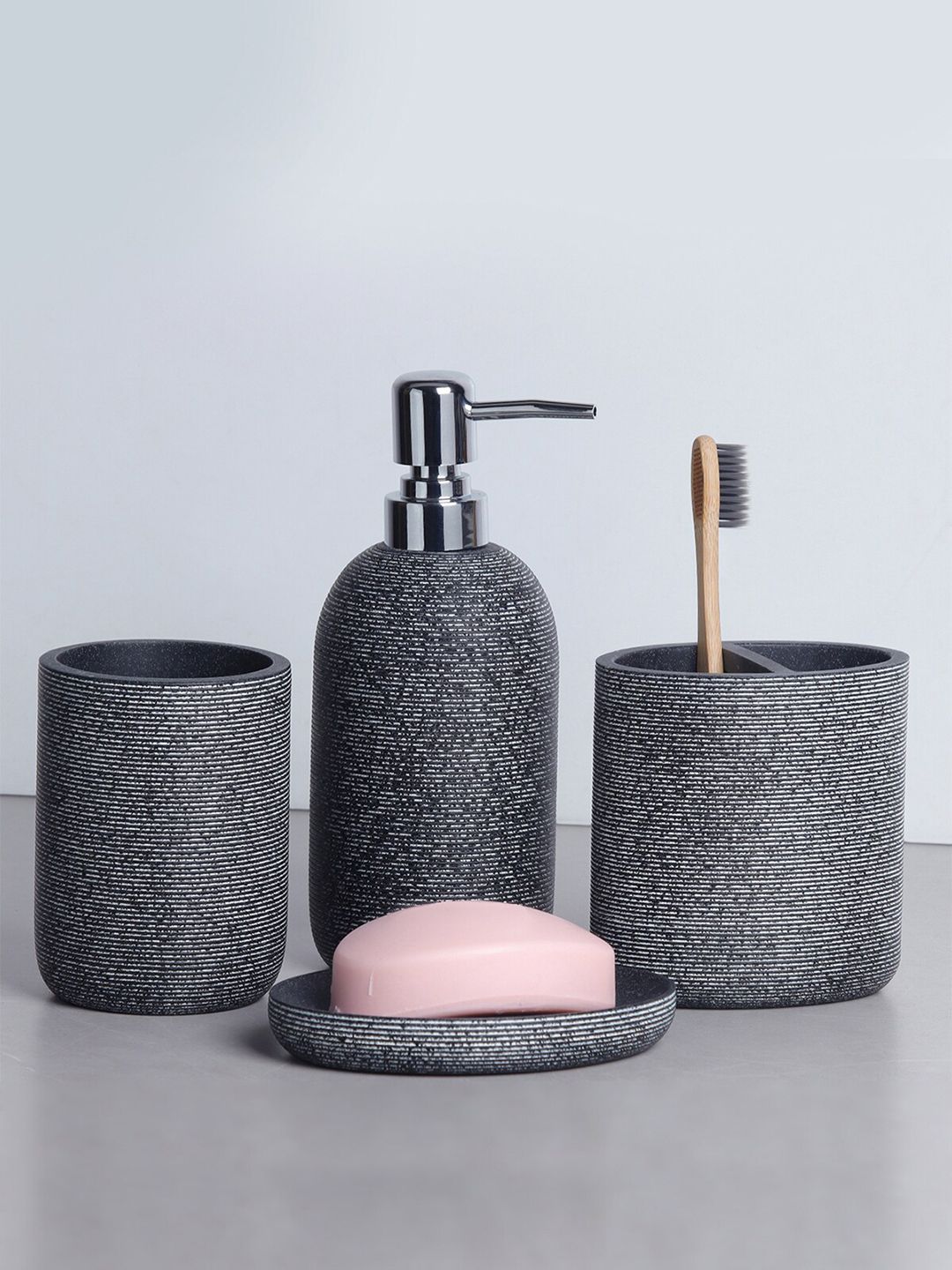 OBSESSIONS Charcoal Polyresin 4 Pcs Bathroom Set-picture-32
