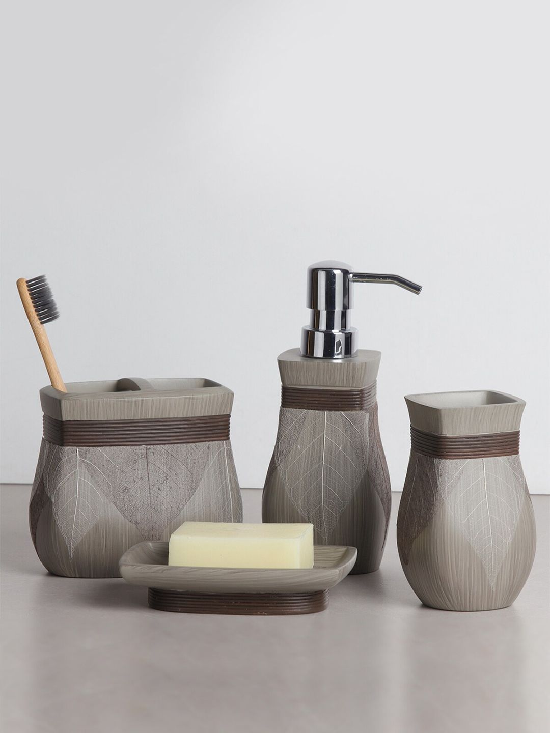 OBSESSIONS Grey & Brown Floral Matte Bathroom Set- 4 Pieces-picture-12