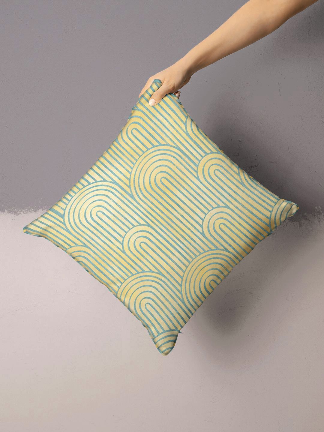 BIANCA Beige & Yellow Geometric Square Cushion Covers-image-19