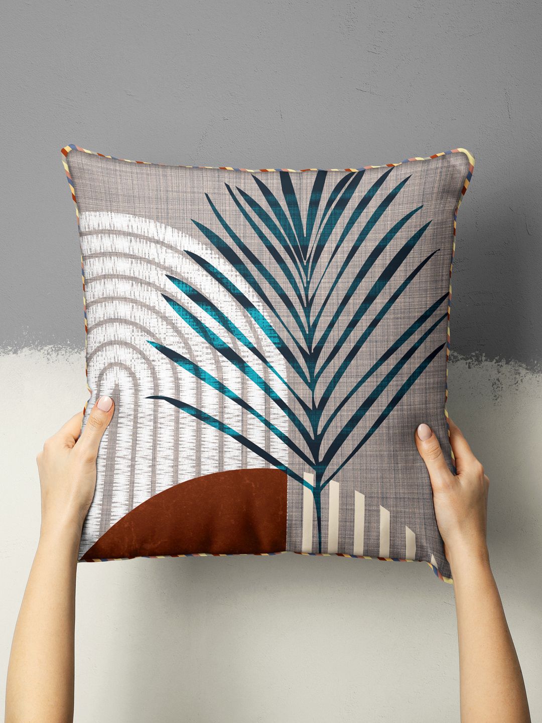 BIANCA Brown & Blue Abstract Square Cushion Covers-image-29