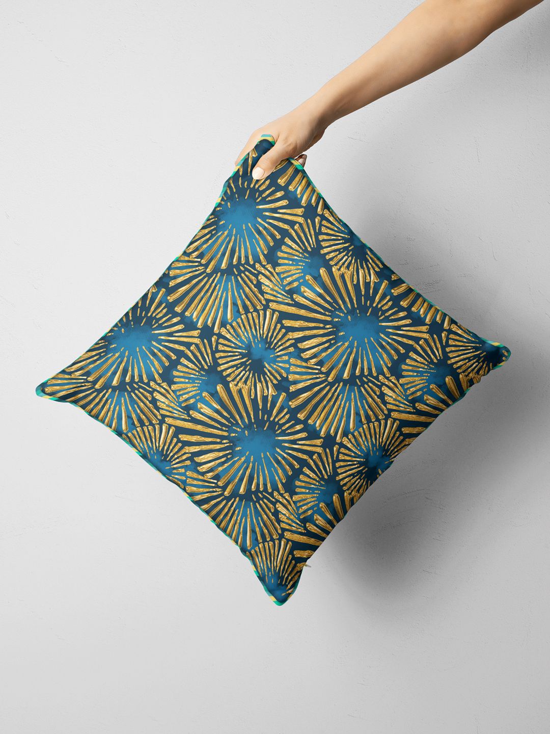 BIANCA Teal & Gold-Toned Floral Square Cushion Covers-image-11