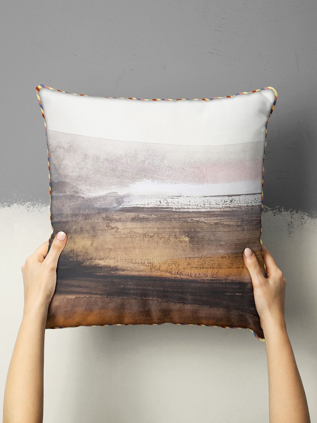 BIANCA Brown & White Abstract Square Cushion Covers-image-46