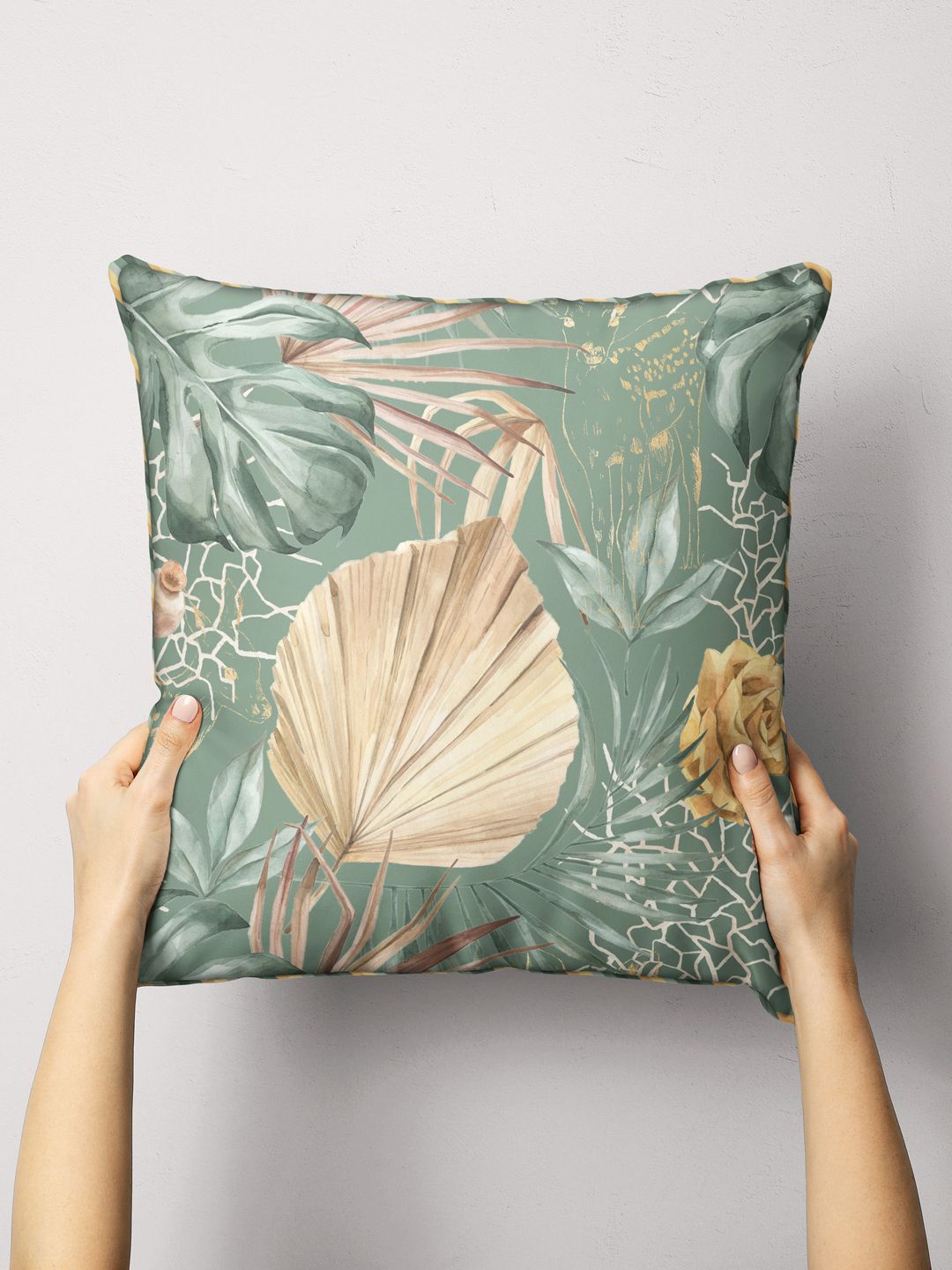 BIANCA Green & Tan Floral Square Cushion Covers-picture-30