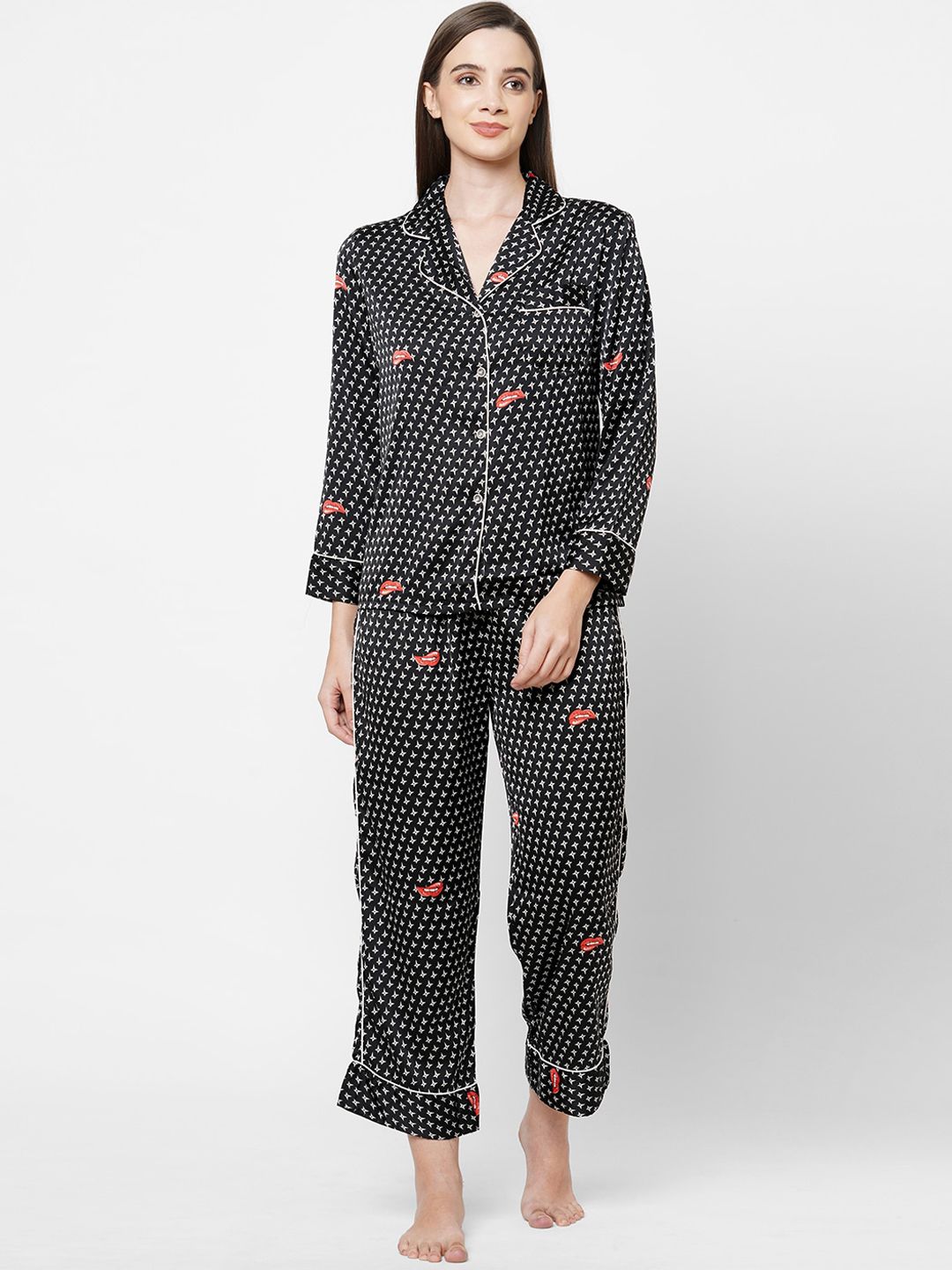 Sweet Dreams Women Black & White Printed Night Suit-picture-47