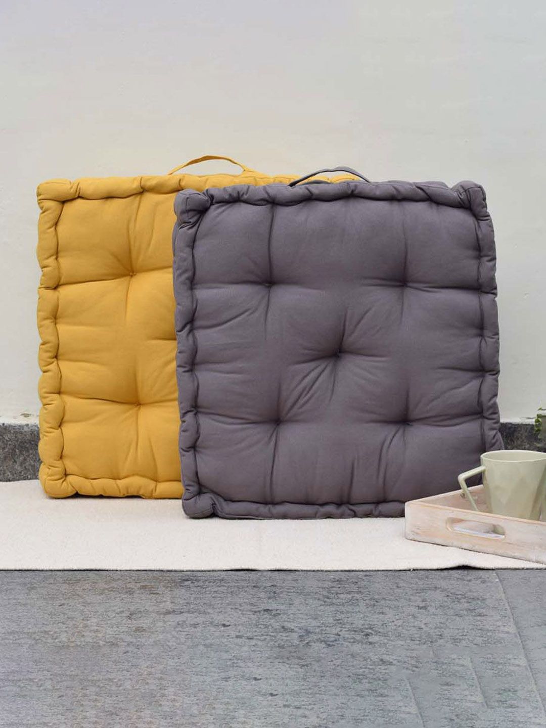 BLANC9 Set of 2 Yellow & Grey Matlas Floor Cushion-image-1