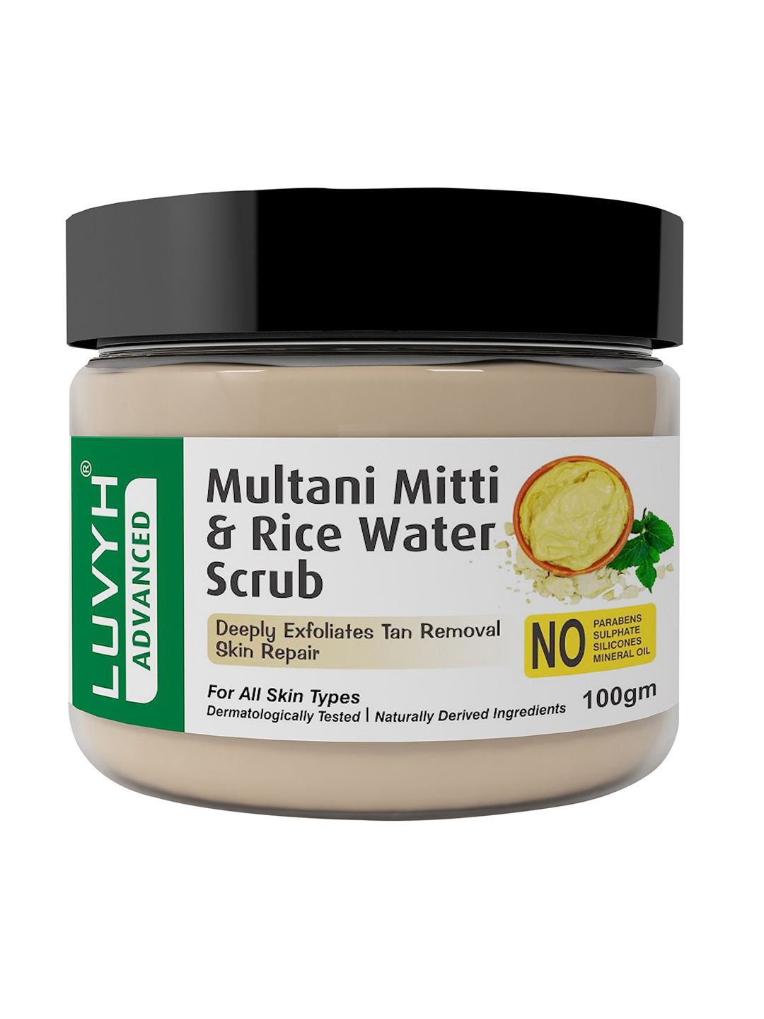 LUVYH Advanced Tan Removal & Skin Repair Multani Mitti & Rice Water Scrub 100 g-picture-51