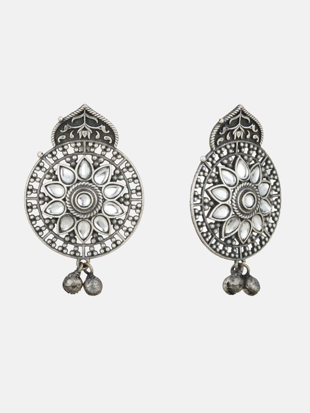 ATIBELLE Silver-Toned Floral Silver-Plated Studs Earrings