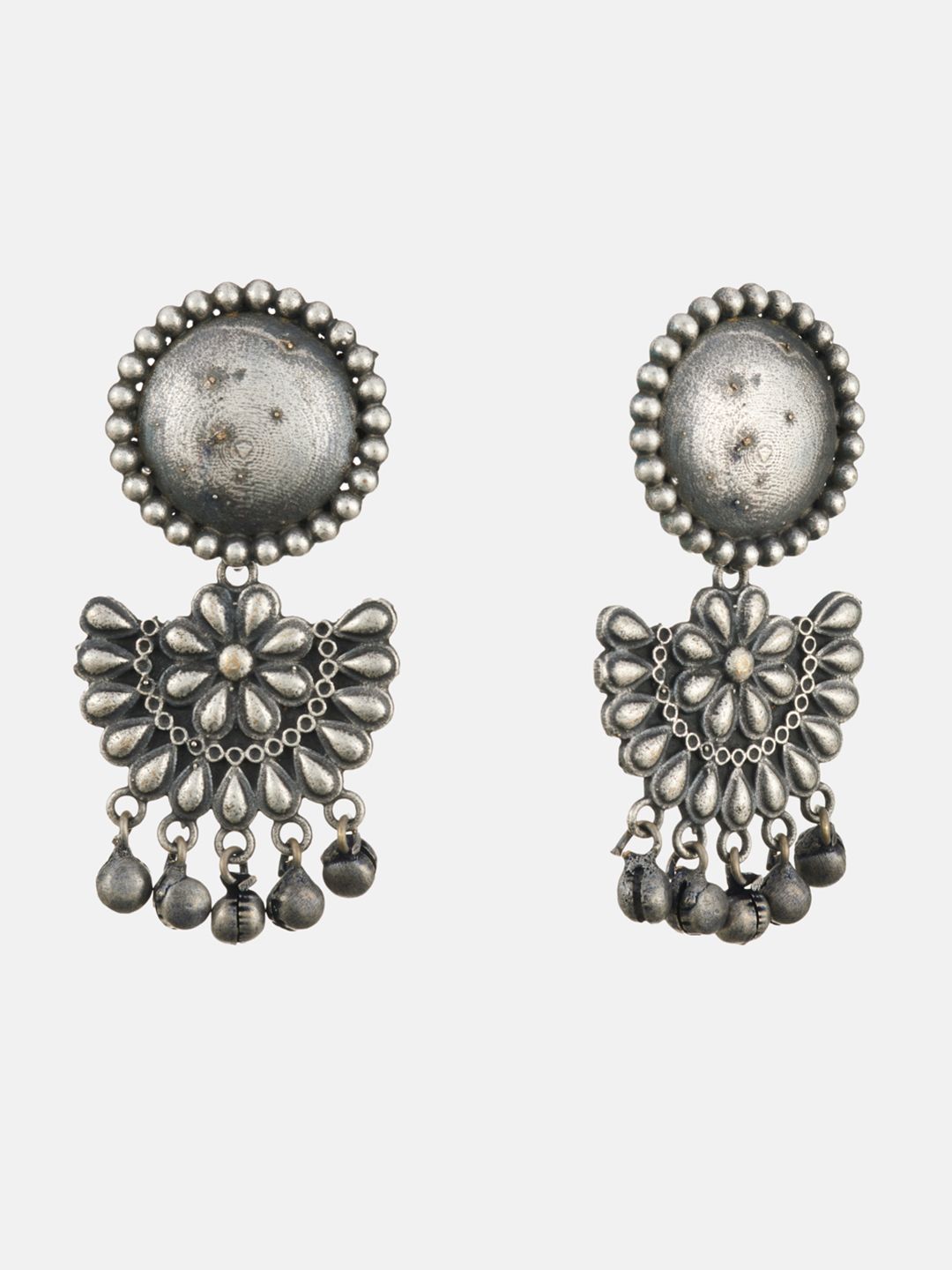 ATIBELLE Silver-Toned Floral Half Hoop Earrings