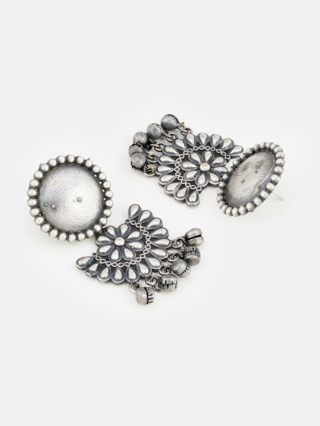 ATIBELLE Silver-Toned Floral Half Hoop Earrings