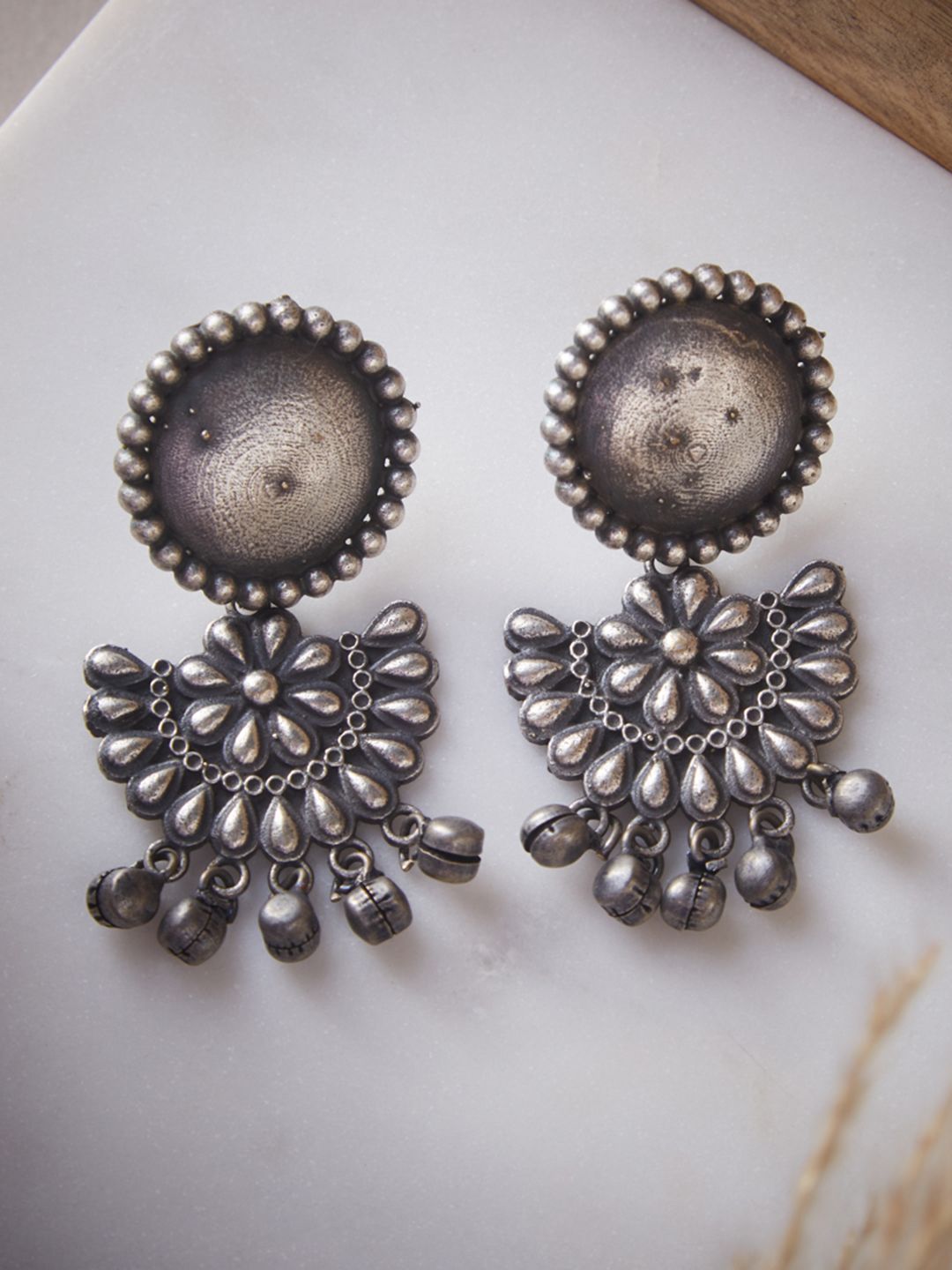ATIBELLE Silver-Toned Floral Half Hoop Earrings