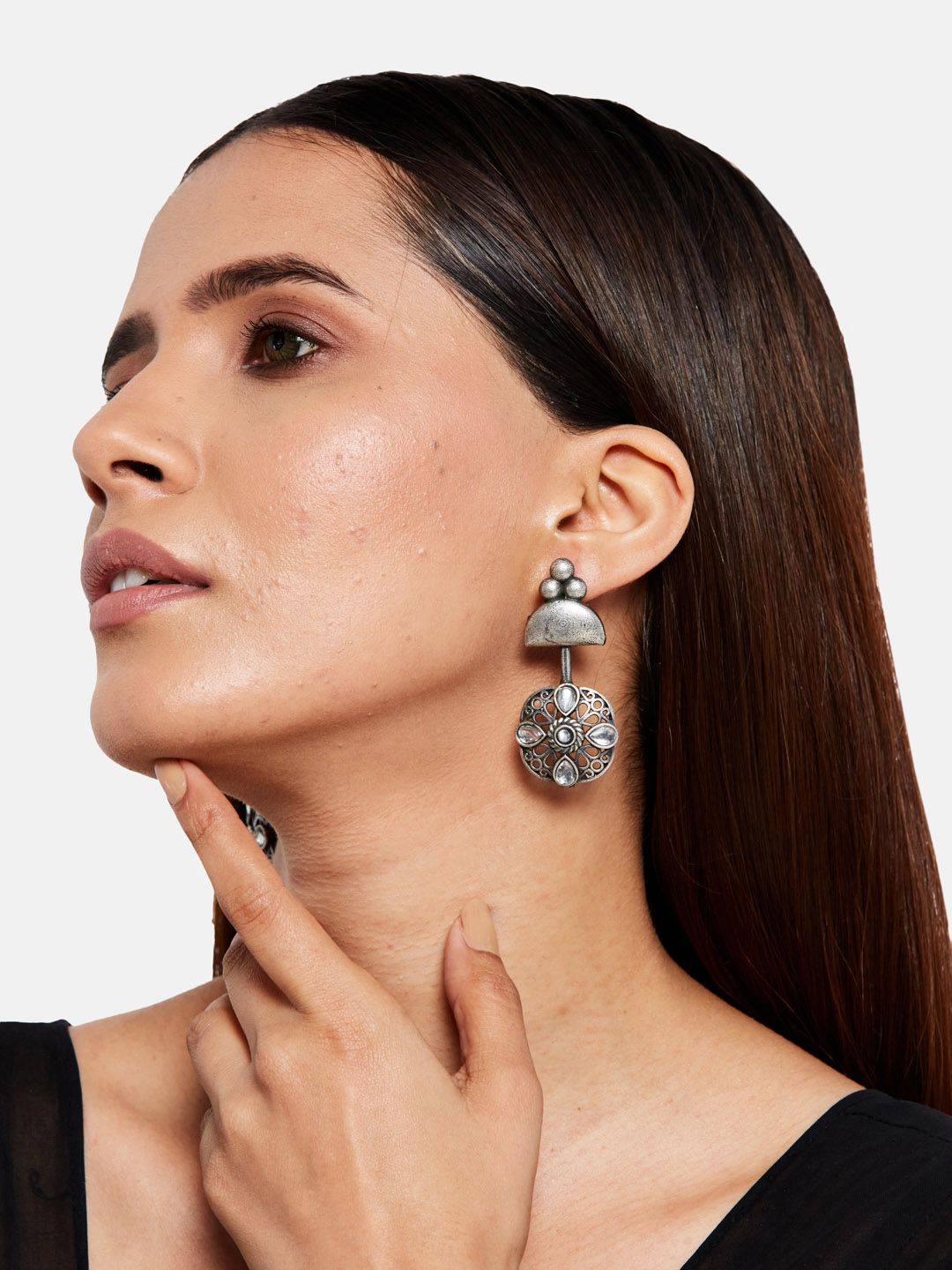 ATIBELLE Silver-Plated Floral Ear Cuff Earrings