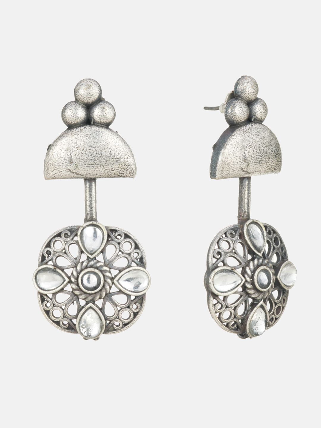ATIBELLE Silver-Plated Floral Ear Cuff Earrings
