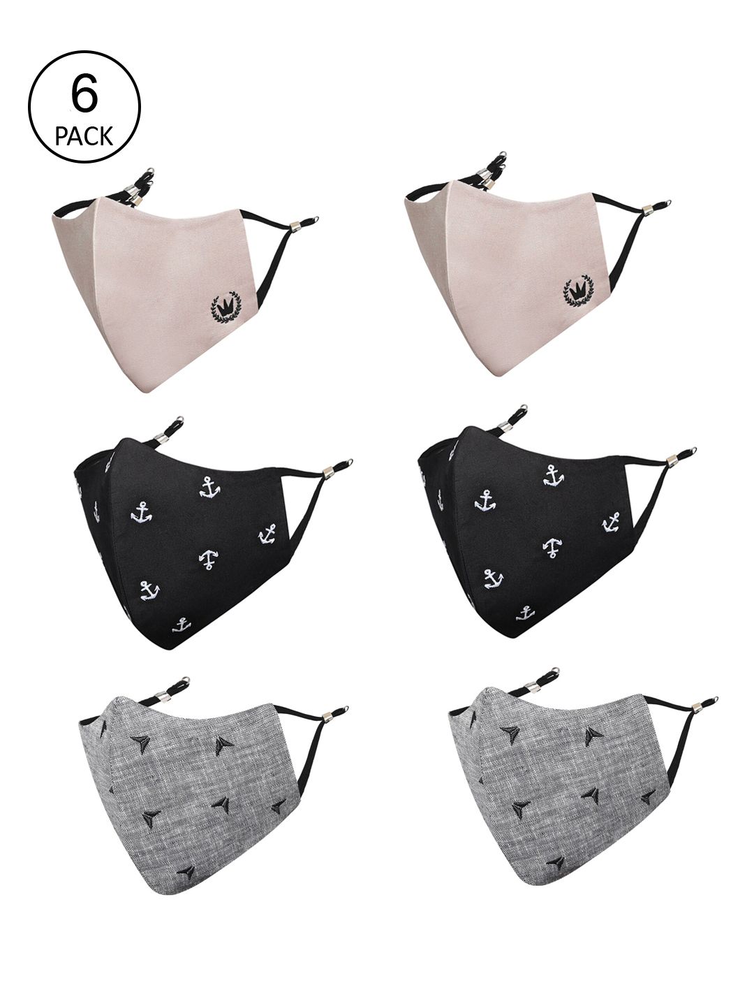MASQ Men Pack of 6 Reusable 3-Ply Adjustable Anti-Pollution Pure Cotton Cloth Masks-image-43