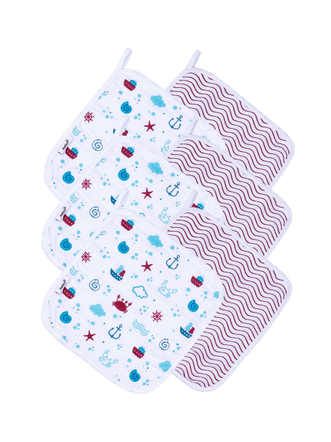 Nuluv Infant Set Of 6 Printed Organic Cotton Wash Cloths-image-35