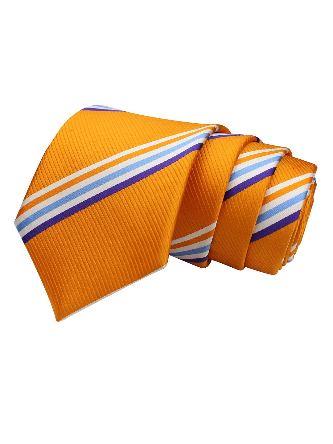 PELUCHE Men Orange & Beige Striped Broad Tie-picture-19