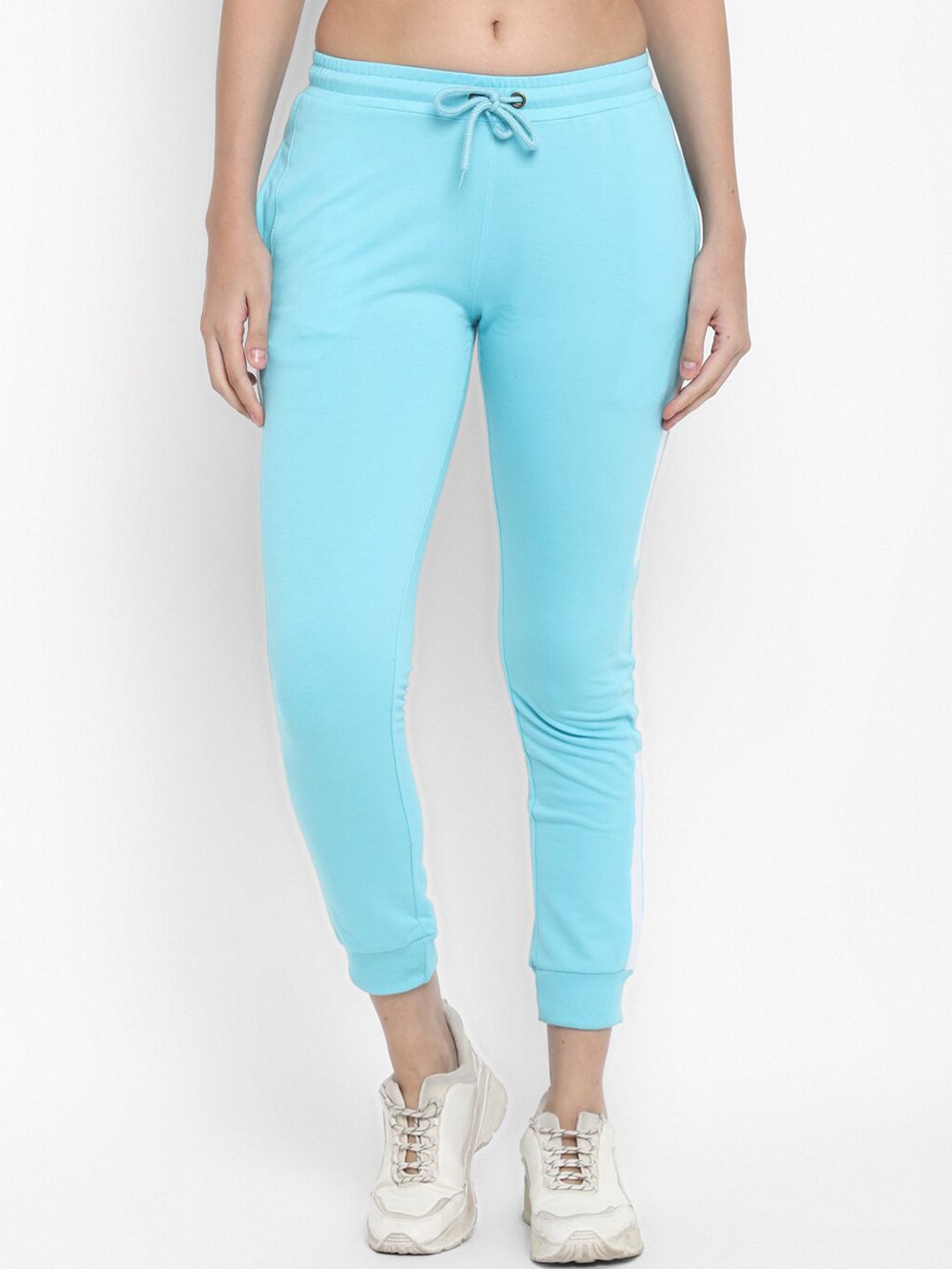 plusS Women Plus Size Navy Blue Solid Cotton Slim-Fit Track Pants –