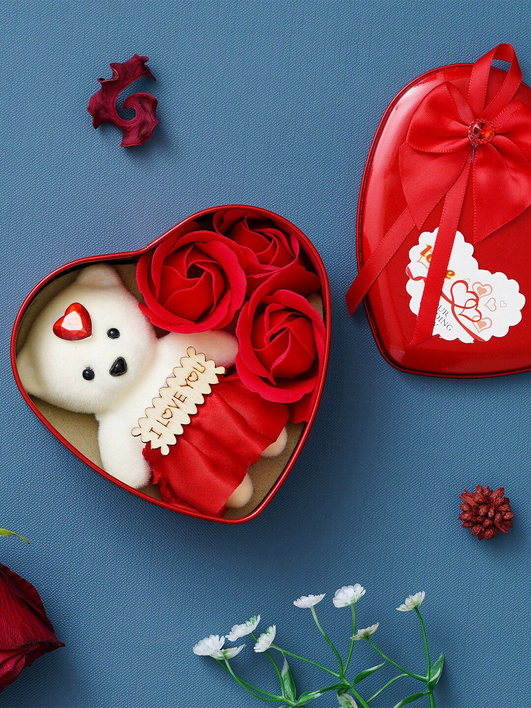 artisyn eCraftIndia Red Roses and Teddy Bear Valentine's Heart Shaped Gift Box-picture-16