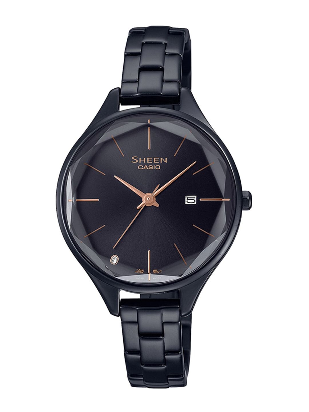 CASIO Women Black Dial & Black Stainless Steel Bracelet Style Straps Analogue Wrist Watch