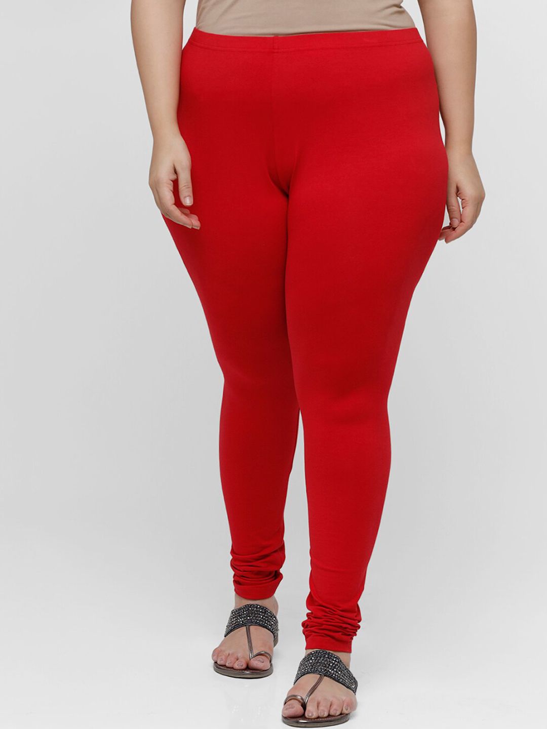 De Moza Women Red Solid Cotton Churidar-Length Leggings-picture-28