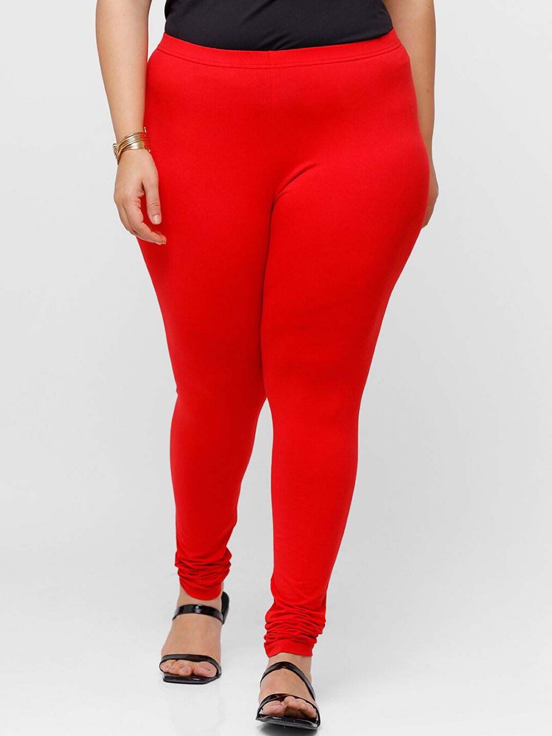 De Moza Women Red Solid Cotton Churidar-Length Leggings-picture-31