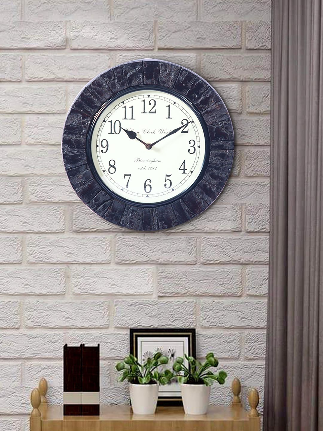 Aapno Rajasthan Blue & White Textured Round Contemporary Wall Clock 29cm-image-34