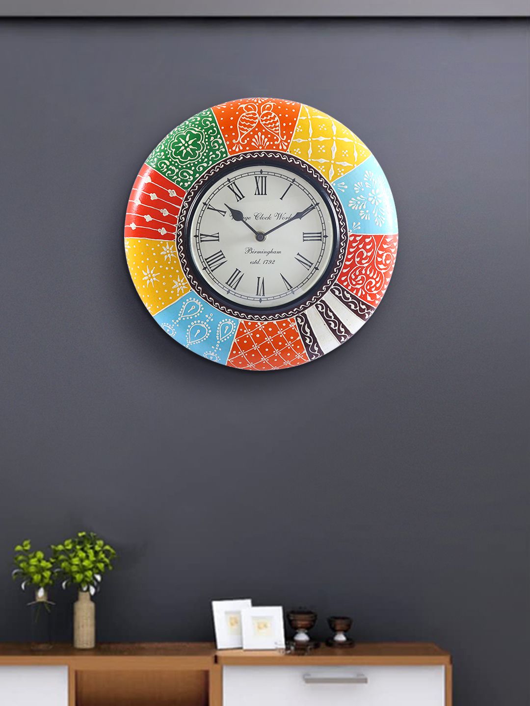 Aapno Rajasthan Orange & Blue Textured Traditional Wall Clock-picture-20