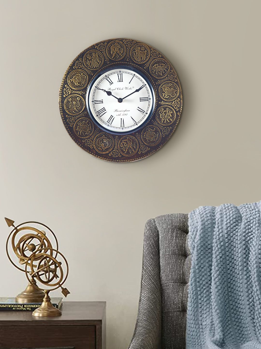 Aapno Rajasthan Copper-Toned & White Textured Contemporary Wall Clock-image-27