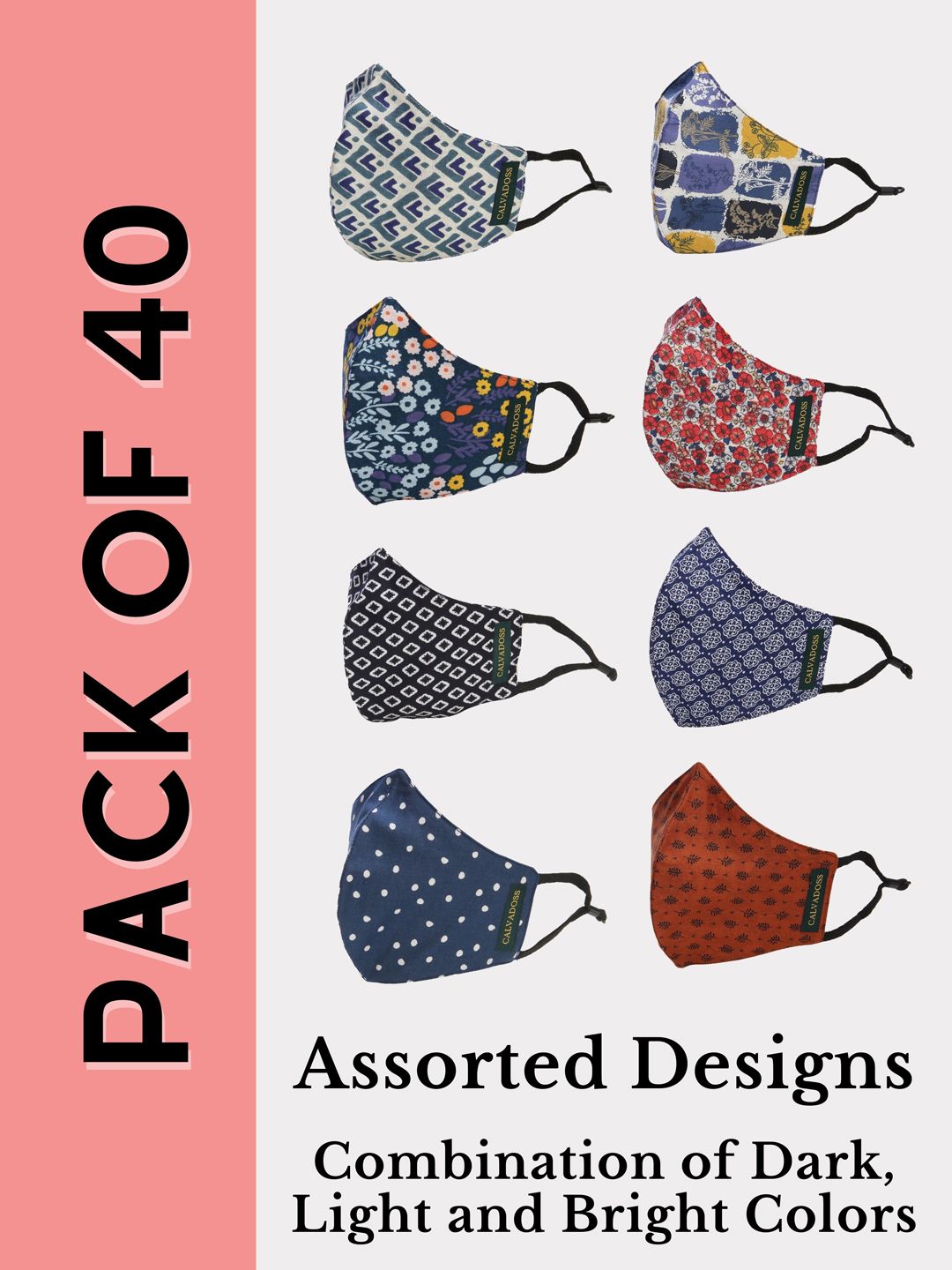 Calvadoss Men Pack Of 40 Assorted 3-Ply Reusable Cotton Cloth Masks-image-13