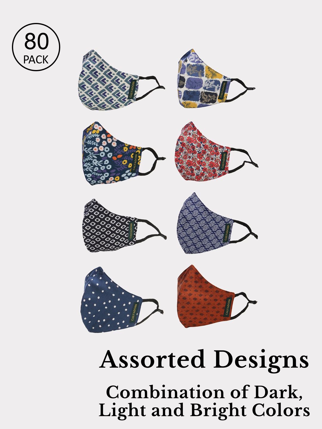 Calvadoss Men Pack Of 80 Assorted 3-Ply Reusable Cotton Cloth Masks-image-12