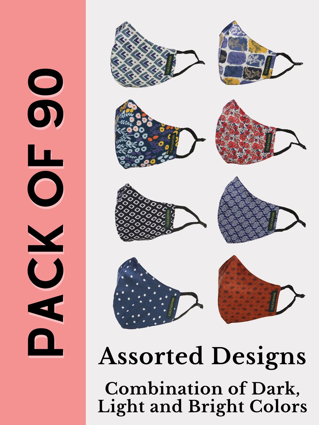 Calvadoss Men Pack Of 90 Assorted 3-Ply Reusable Cotton Cloth Masks-image-4