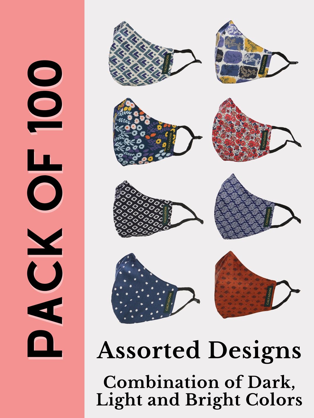 Calvadoss Men Pack Of 100 Assorted 3-Ply Reusable Cotton Cloth Masks-image-19