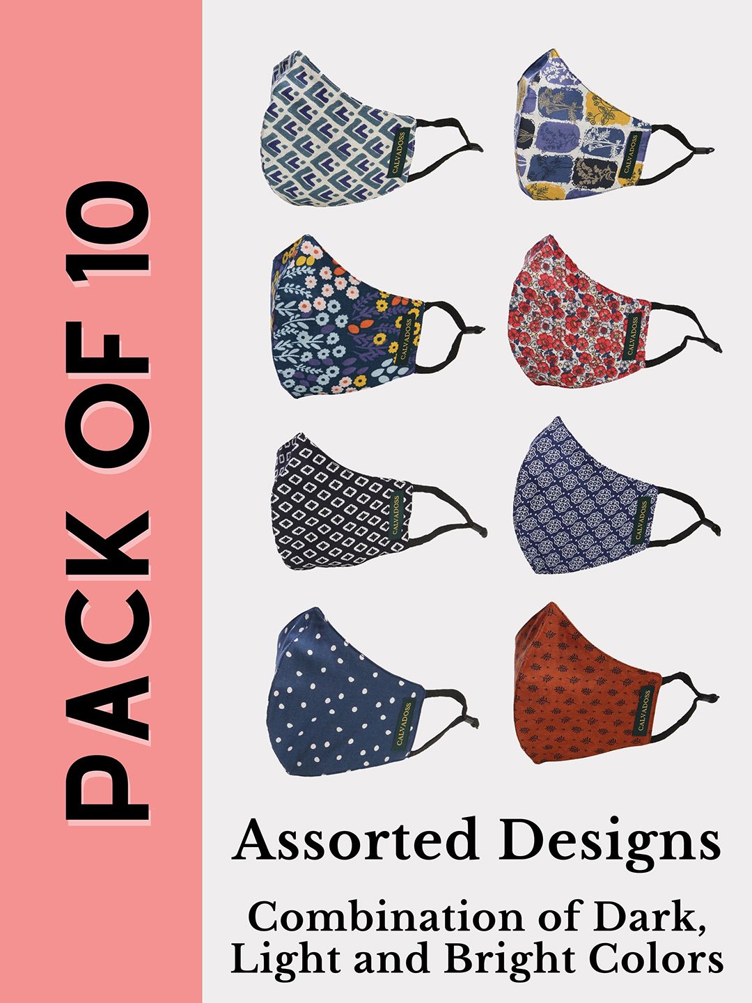 Calvadoss Men Pack Of 10 Assorted 3-Ply Reusable Cotton Cloth Masks-image-11