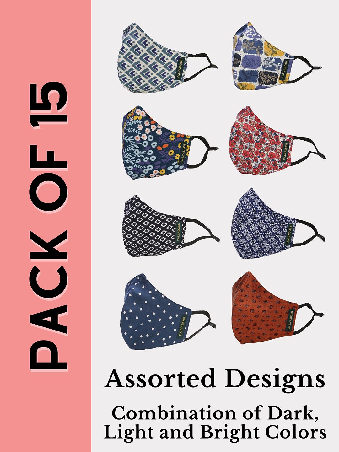 Calvadoss Men Pack Of 15 Assorted 3-Ply Reusable Cotton Cloth Masks-image-10
