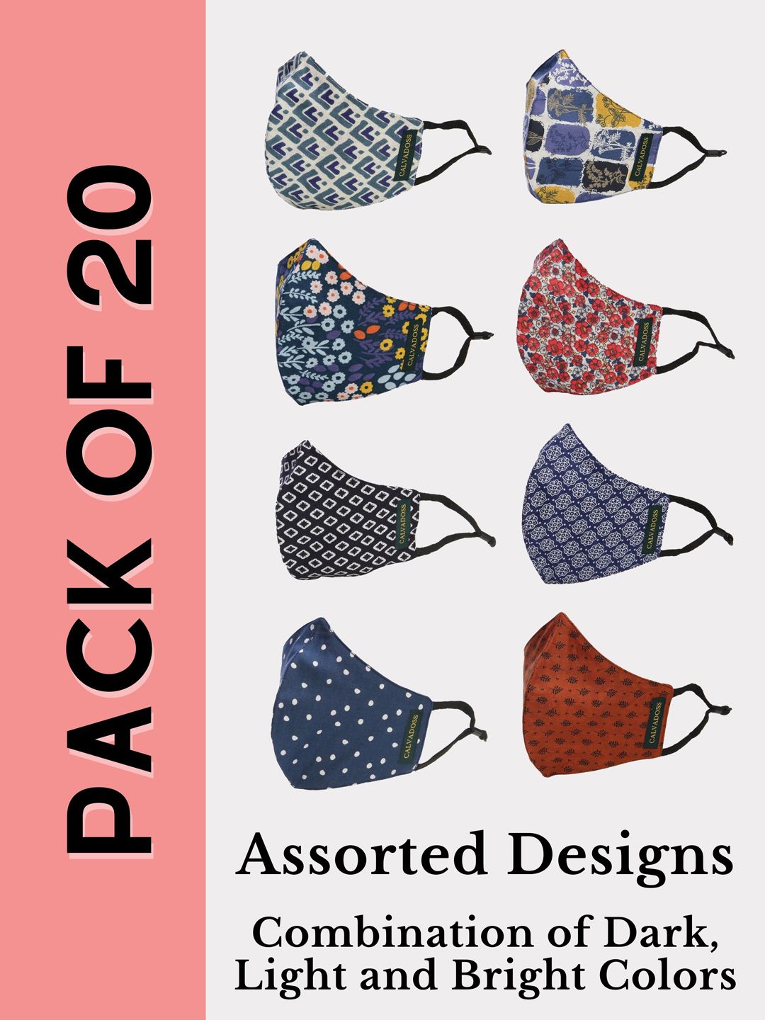 Calvadoss Men Pack Of 20 Assorted 3-Ply Reusable Cotton Cloth Masks-image-16
