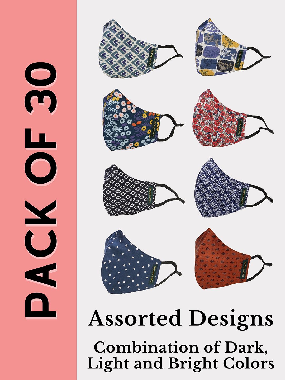 Calvadoss Men Pack Of 30 Assorted 3-Ply Reusable Cotton Cloth Masks-image-15