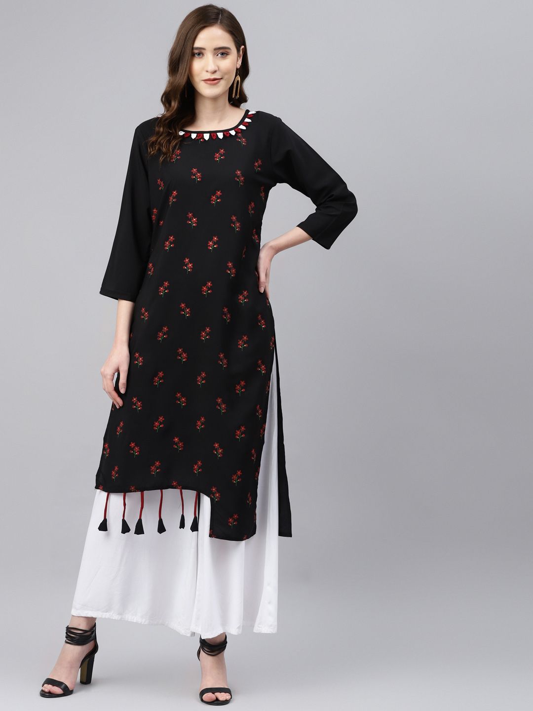 Sasimo Women Black & Red Floral Print Kurta-picture-31