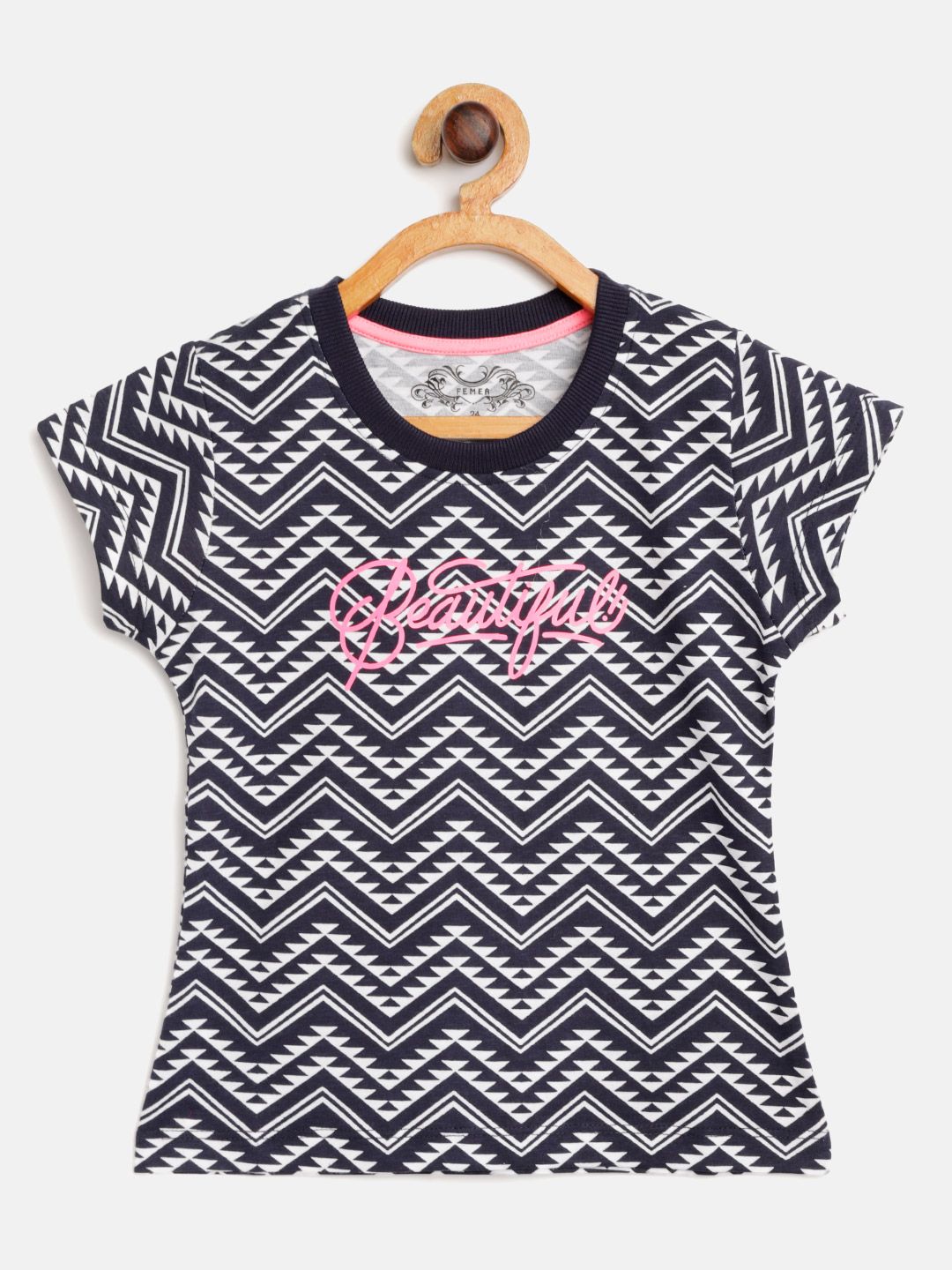 FEMEA Girls Navy Blue & White Cotton Printed T-shirt-picture-11