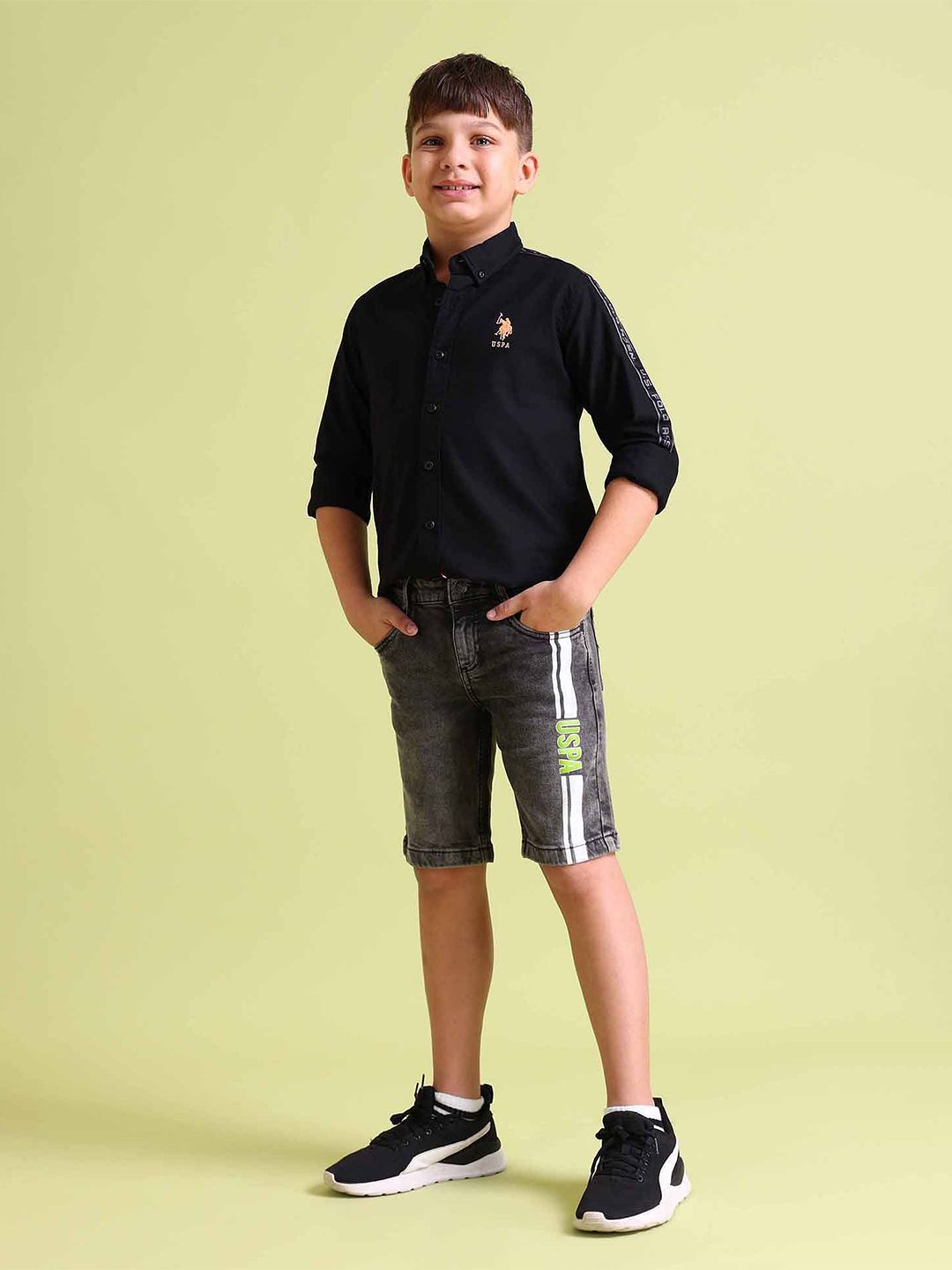 u.s. polo assn. kids U S Polo Assn Kids Boys Grey Typography Printed Shorts-picture-11