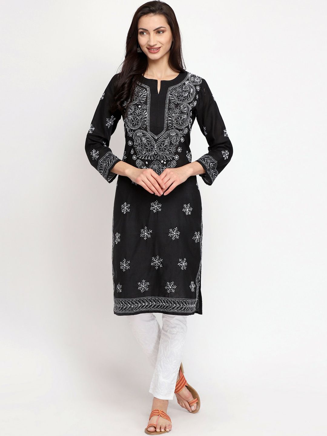 PARAMOUNT CHIKAN Women Black Ethnic Motifs Embroidered Pure Cotton Chikankari Kurta-picture-25