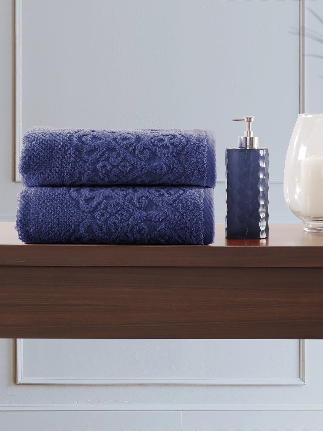 MASPAR Set Of 2 Solid 550 GSM Pure Cotton Jacquard Hand Towels-image-49