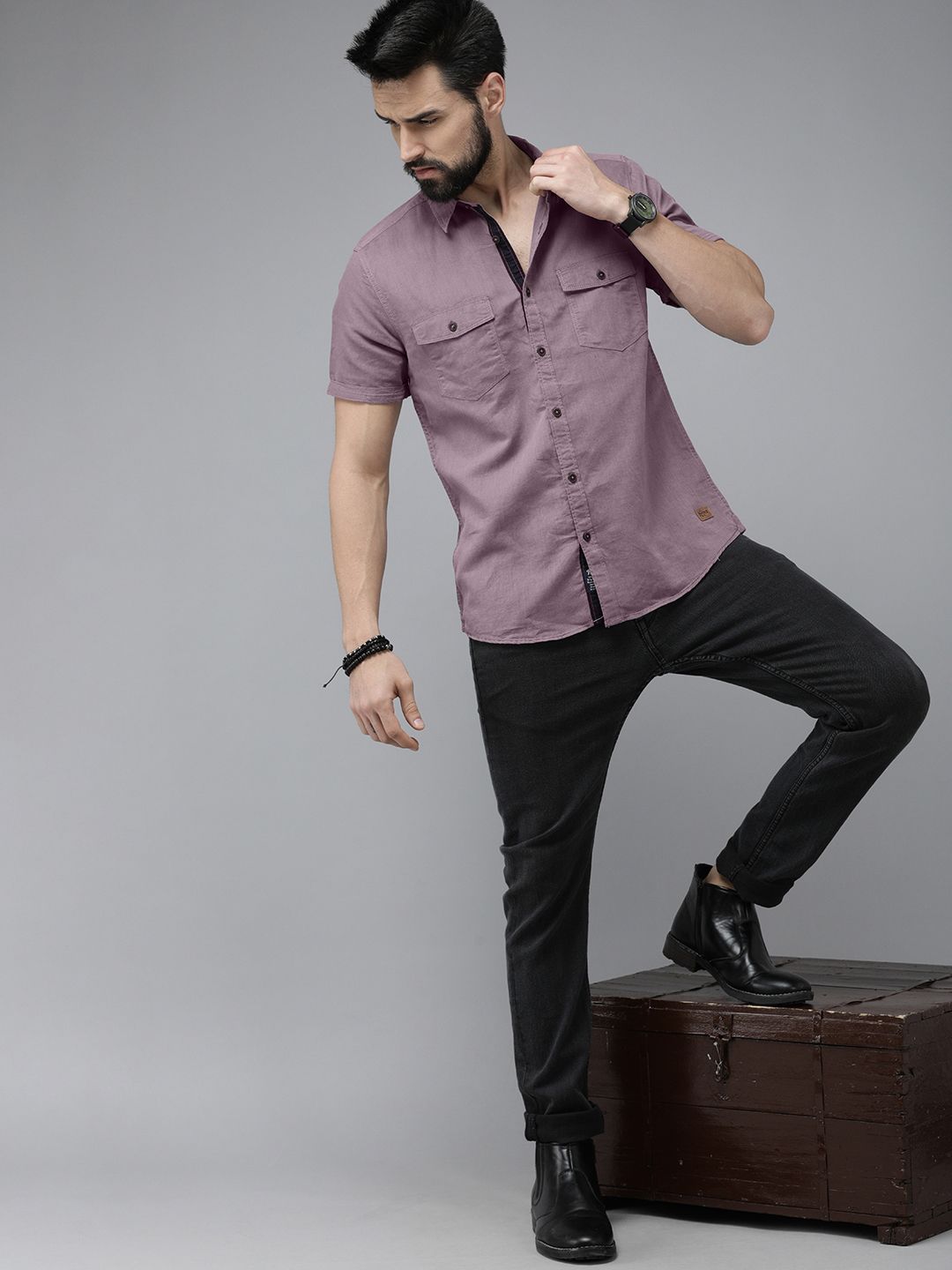 Roadster Men Mauve Cotton Linen Casual Shirt-image-18