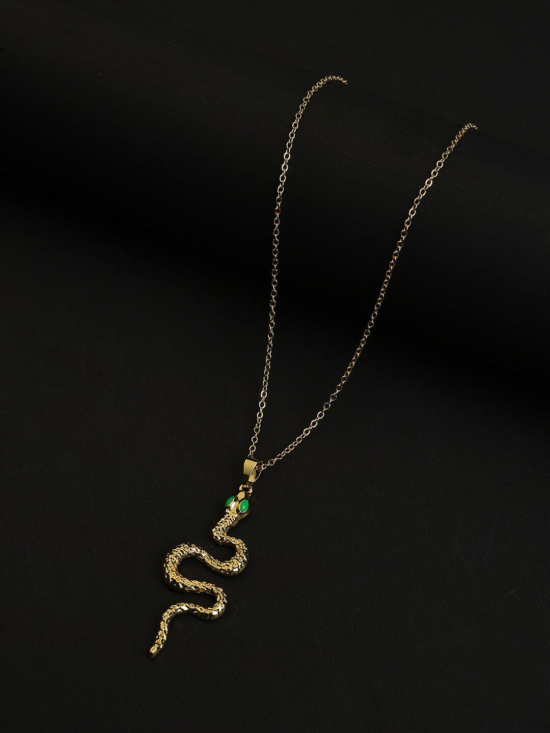 SOHI Gold-Plated & Green Brass Snake Shaped Pendant Necklace-image-0