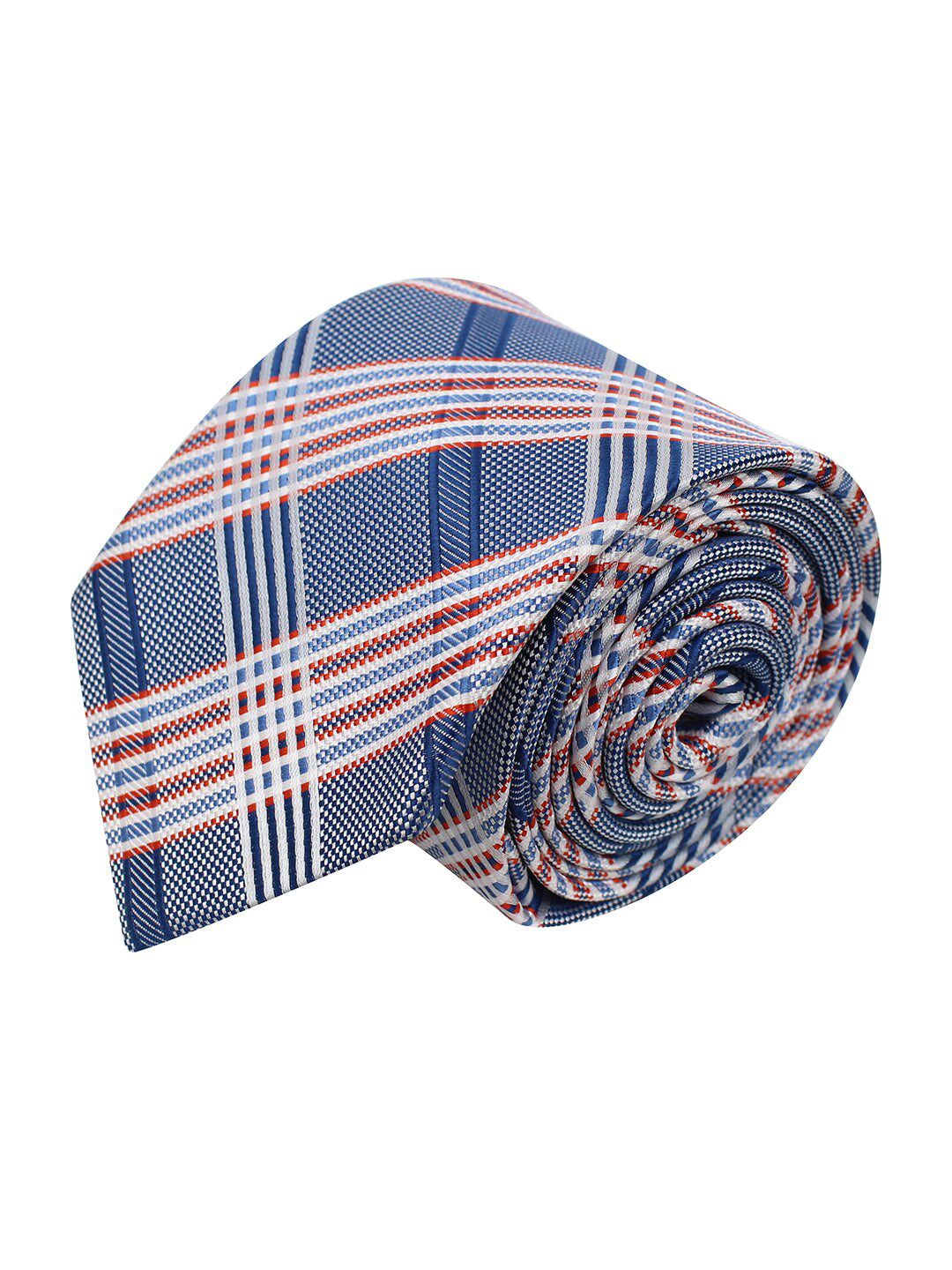 PELUCHE Men Blue & Orange Checked Skinny Tie-picture-34