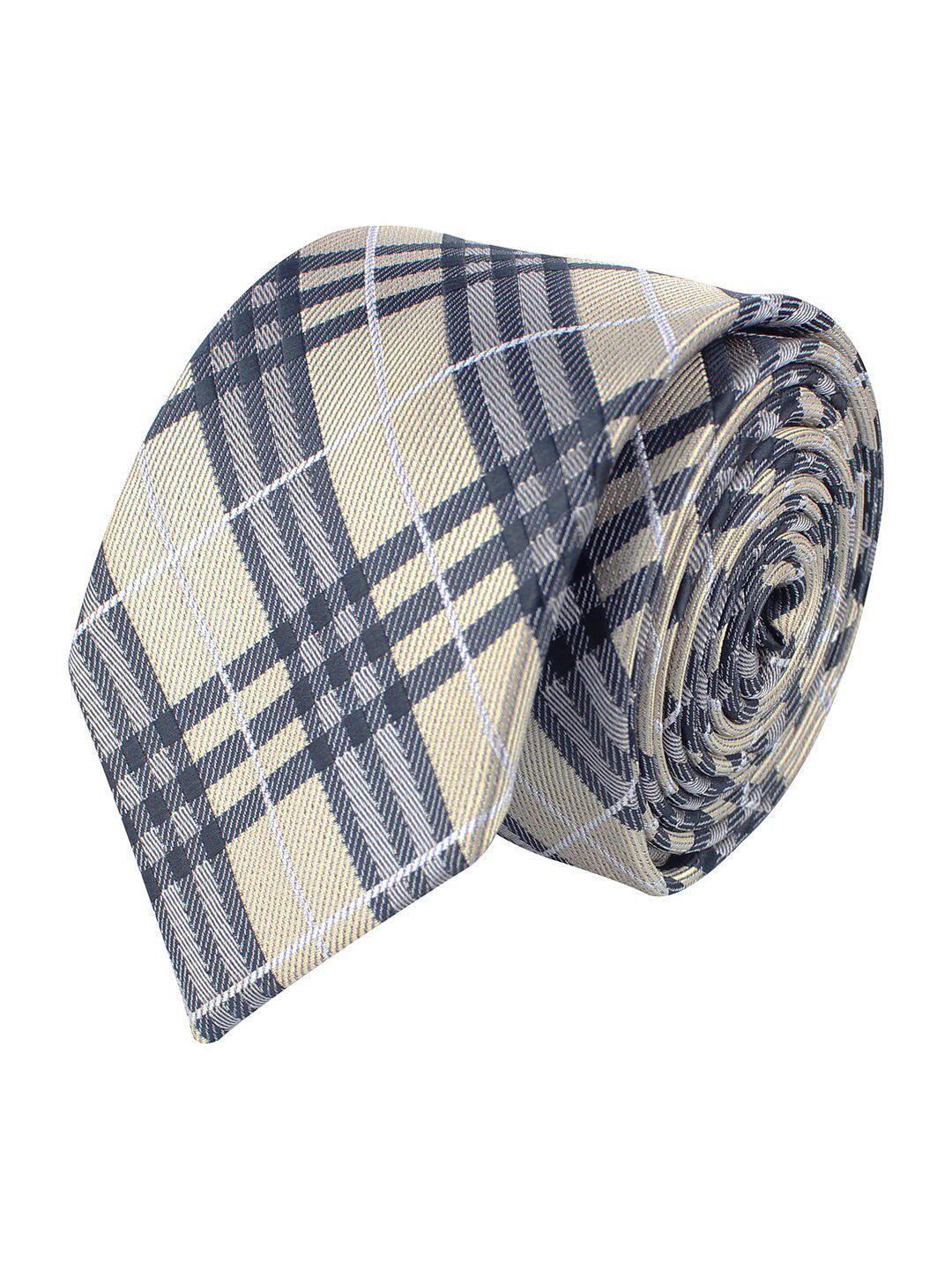 PELUCHE Unisex Beige & Grey Checked Skinny Tie-picture-16