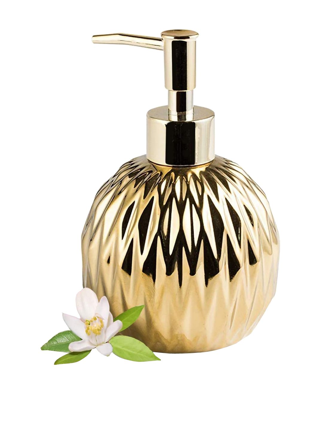 FabSeasons Gold-Toned Textured Spherical Shape Ceramic Soap Dispenser 400ml-image-3